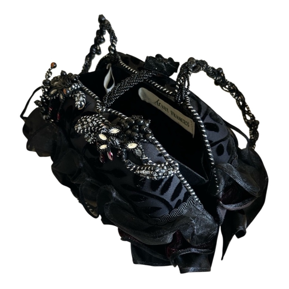 Mary Frances Vintage Black Velvet Leaf Beaded Evening Bag - Picture 9 of 16
